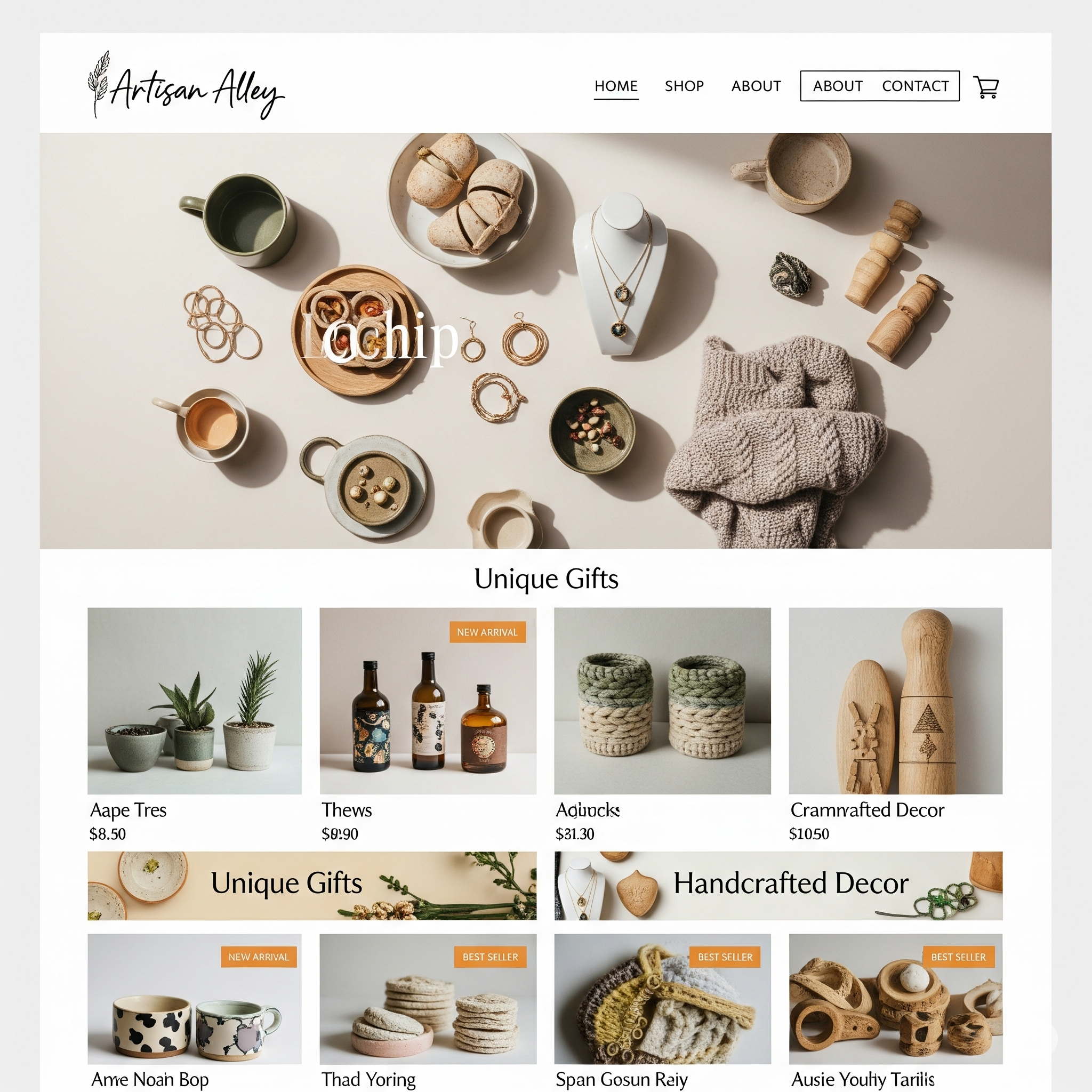 Preview do site para e-commerce artesanal.